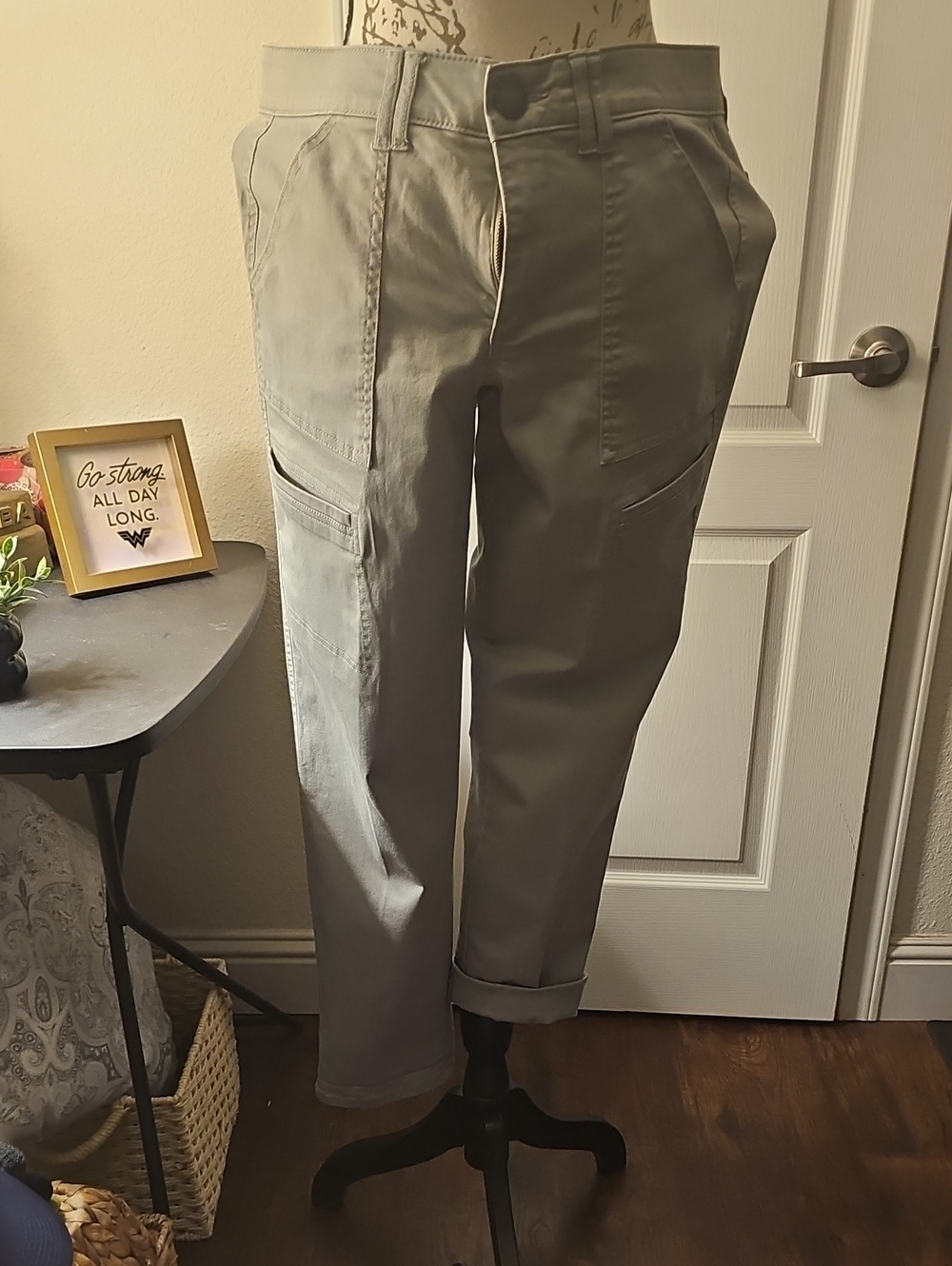 Democracy Straight Leg Cargo Pants in Light Gray/Sage